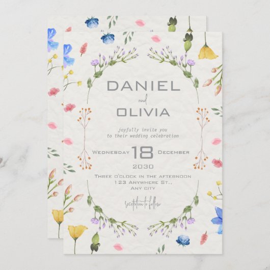 Invitation Mariage d'aquarelle de fleurs d'ivoire (Devant / Derrière)