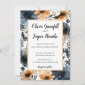 Invitation Mariage d'aquarelle de Fleurs noires et orange (Devant)