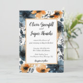 Invitation Mariage d'aquarelle de Fleurs noires et orange (Debout devant)