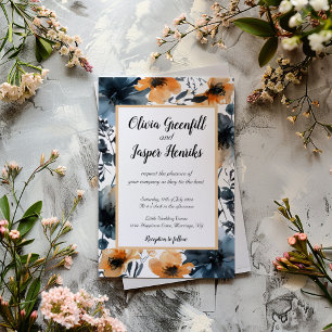 Invitation Mariage d'aquarelle de Fleurs noires et orange