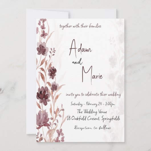 Invitation mariage d'aquarelle de fleurs vintages (Devant)
