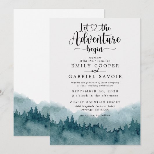 Invitation Mariage d'aquarelle de forêt (Devant / Derrière)