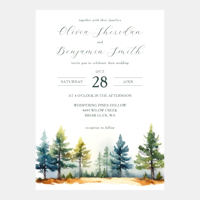 Invitation Mariage d'aquarelle de forêt rustique (Devant)