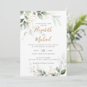Invitation Mariage d'aquarelle de la branche Feuille vertes (Debout devant)