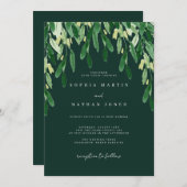 Invitation Mariage d'aquarelle de la feuille verte botanique (Devant / Derrière)