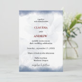 Invitation Mariage d'aquarelle de la flore bleu-poussiéreux (Debout devant)
