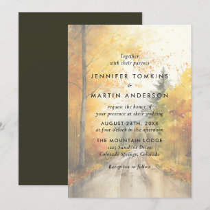 Invitation Mariage d'aquarelle de la forêt d'automne d'automn
