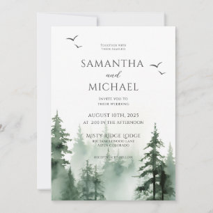 Invitation Mariage d'aquarelle de la forêt de pins rustiques