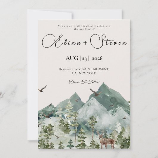Invitation Mariage d'aquarelle de la forêt rustique verte (Devant)