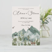 Invitation Mariage d'aquarelle de la forêt rustique verte (Debout devant)