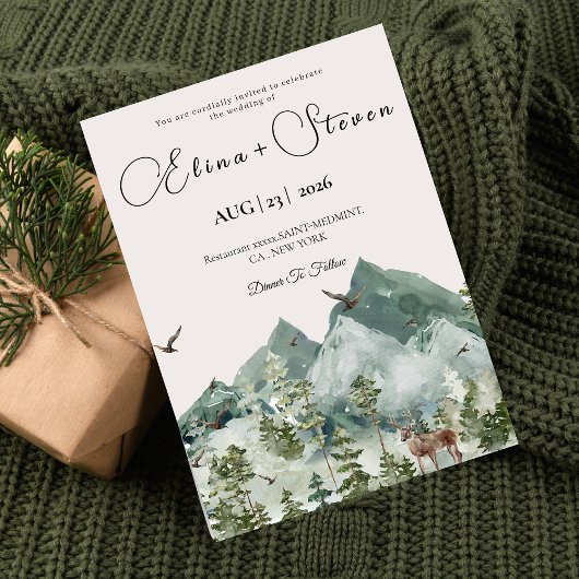 Invitation Mariage d'aquarelle de la forêt rustique verte