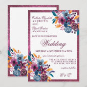 Invitation Mariage d'aquarelle de la marine bourguignonne (Devant / Derrière)