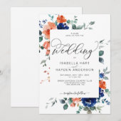 Invitation Mariage d'aquarelle de la marine orange brûlée (Devant / Derrière)