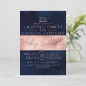 Invitation Mariage d'aquarelle de la marine Rose moderne (Debout devant)