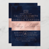 Invitation Mariage d'aquarelle de la marine Rose moderne (Devant / Derrière)