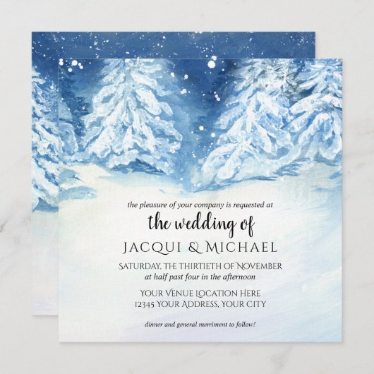 Invitation Mariage d'aquarelle de l'arbre de neige sauvage |  (Devant / Derrière)