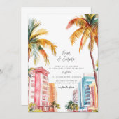 Invitation Mariage d'aquarelle de Miami Beach (Devant / Derrière)