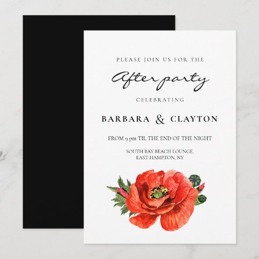 Invitation Mariage d'aquarelle de pavot rouge après la fête (Devant / Derrière)