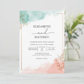 Invitation Mariage d'aquarelle de pêche Turquoise (Debout devant)