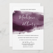 Invitation Mariage d'aquarelle de peinture à prune violet mod (Devant / Derrière)