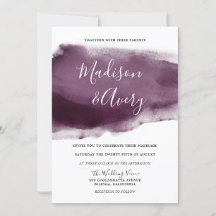 Invitation Mariage d'aquarelle de peinture à prune violet mod