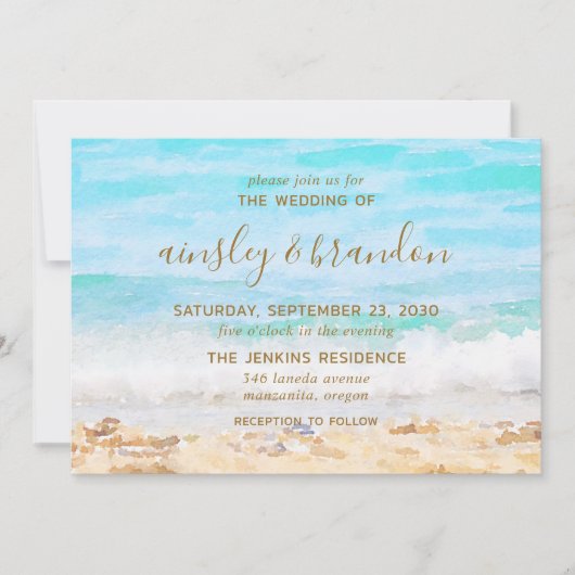 Invitation Mariage d'aquarelle de plage (Devant)