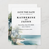 Invitation Mariage d'aquarelle de plage père Noël Cruz Aptos (Devant / Derrière)