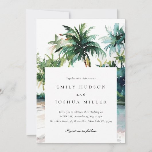Invitation Mariage d'aquarelle de plage Tropical (Devant)