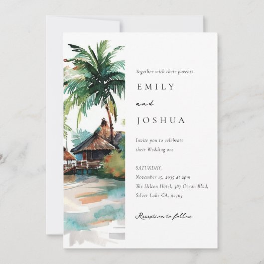 Invitation Mariage d'aquarelle de plage Tropical (Devant)