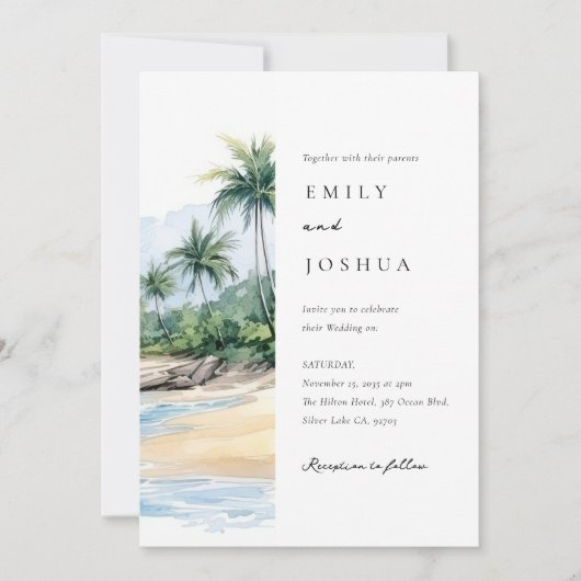 Invitation Mariage d'aquarelle de plage Tropical (Devant)