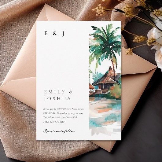 Invitation Mariage d'aquarelle de plage Tropical