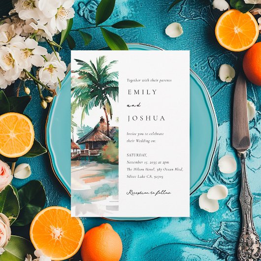 Invitation Mariage d'aquarelle de plage Tropical