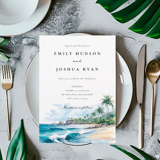 Invitation Mariage d'aquarelle de plage Tropical