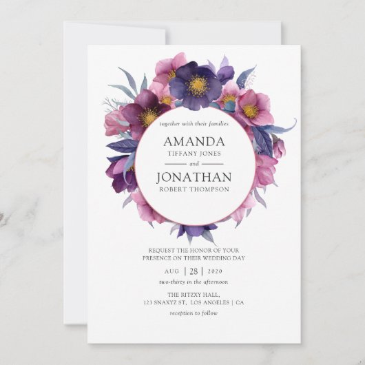 Invitation Mariage d'aquarelle de prune violet (Devant)