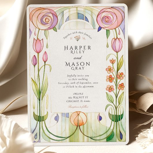 Invitation Mariage d'aquarelle de style Glasgow