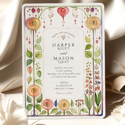 Invitation Mariage d'aquarelle de style Glasgow