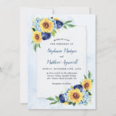 Invitation Mariage d'aquarelle de tournesol bleu foncé (Devant)