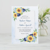 Invitation Mariage d'aquarelle de tournesol bleu foncé (Debout devant)