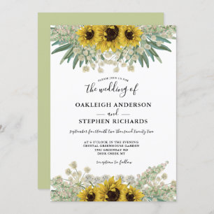 Invitation Mariage d'aquarelle de tournesol rustique botaniqu