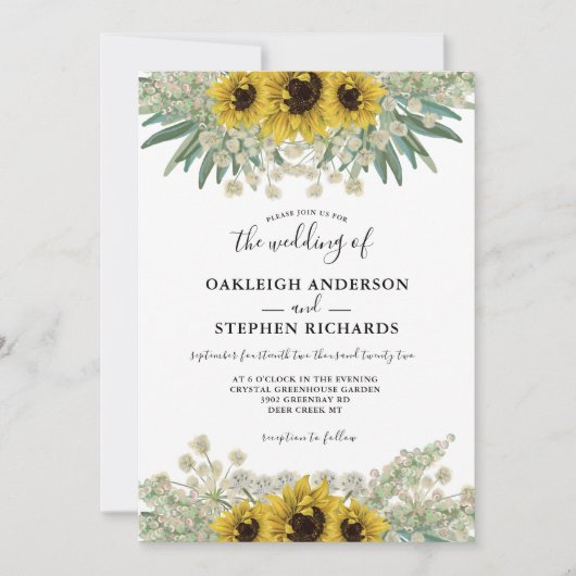 Invitation Mariage d'aquarelle de tournesol rustique botaniqu (Devant)