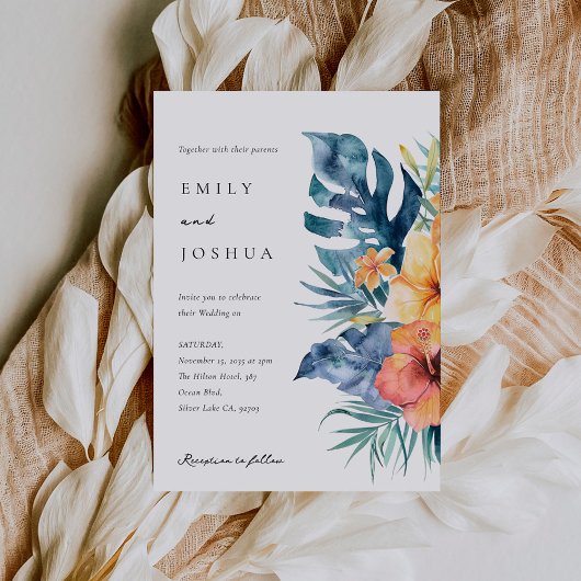 Invitation Mariage d'aquarelle d'été florale tropicale