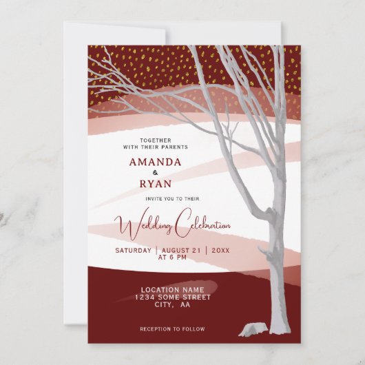 Invitation Mariage d'aquarelle d'hiver rustique de Bourgogne (Devant)