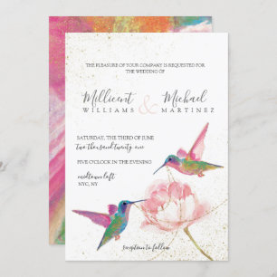 Invitation Mariage d'aquarelle d'or des colibris floraux
