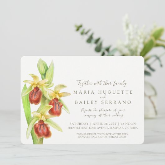 Invitation Mariage d'aquarelle d'orchidée primitive (Debout devant)