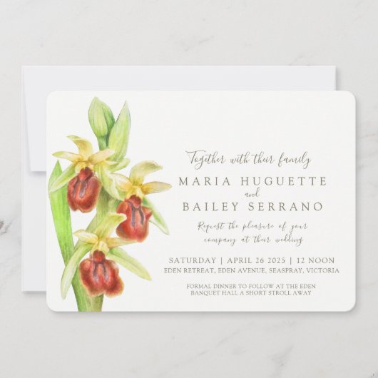 Invitation Mariage d'aquarelle d'orchidée primitive (Devant)