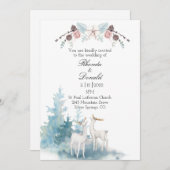 Invitation Mariage d'aquarelle du cerf et du feuillage d'hive (Devant / Derrière)