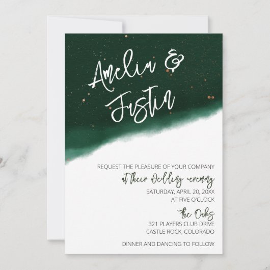 Invitation Mariage d'aquarelle Emerald et Bronze (Devant)