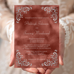 Invitation Mariage d'aquarelle en argent vintage