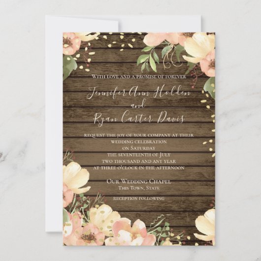 Invitation Mariage d'aquarelle en bois rustique transparent (Devant)