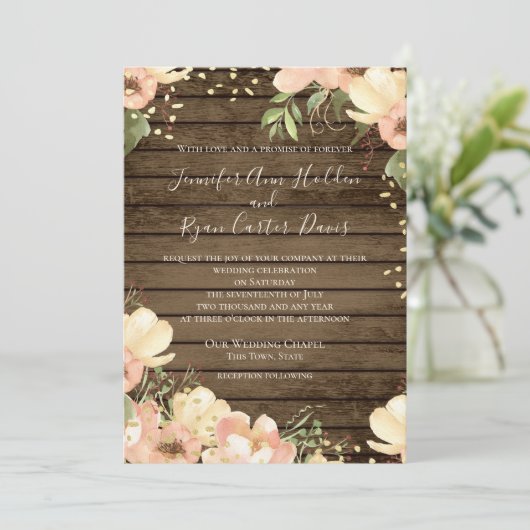 Invitation Mariage d'aquarelle en bois rustique transparent (Debout devant)